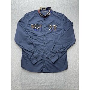 Frankie Morello Milan Shirt Mens Size 54 Large Navy Streetwear Made In Italy‎